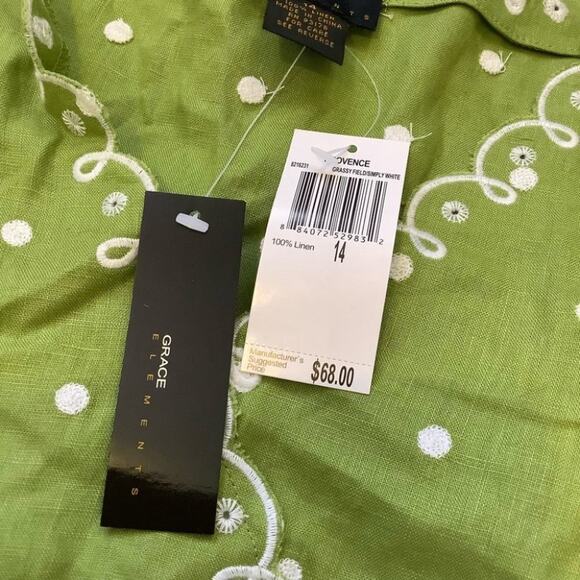 Grace Elements Size 14 Green Linen Grassy Field  Embroidered Spring NWT New Cute - Picture 6 of 11